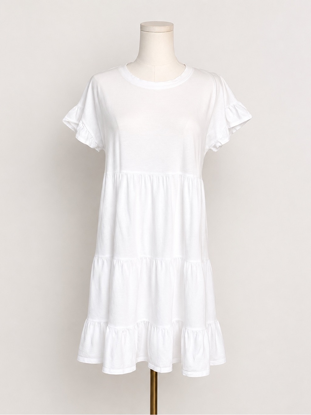 J. Crew White Tiered Ruffle-Sleeve Cotton Dress
